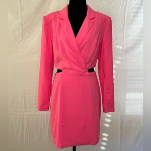 Express Vibrant Pink Notch Lapel Cutout Mini Blazer Dress